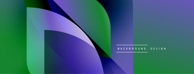 Leinwandbilder - Abstract geometric shapes blend vibrant greens, purples, blues. Modern design creates dynamic visual impact. Minimal text present.