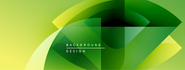 Poster - Abstract geometric shapes blend, creating vibrant green, yellow gradients. Text reads background design within central form. Modern, dynamic visual.