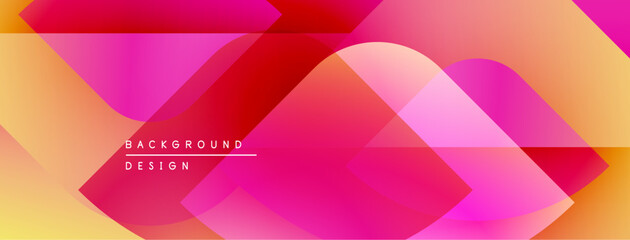 Poster - Abstract geometric shapes overlap. Gradient colorsyellow, orange, pink, redcreate dynamic visual effect. Modern design element.