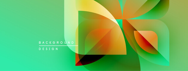 Poster - Abstract geometric shapes overlap, creating vibrant color gradients. Design features smooth transitions, modern aesthetic.