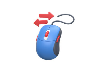 Poster - Blue Computer Mouse with Red Arrows on Black Background Digital Input Device