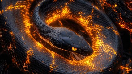 Poster - A close-up shot of a snake engulfed in flames, with intense heat and flames all around