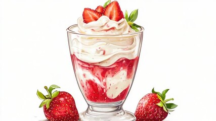 Aufkleber - A sweet treat with whipped cream and fresh strawberries, perfect for a special occasion or everyday delight