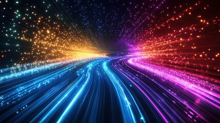Aufkleber - colorful light streaks flowing into the distance on a dark background. use it to symbolize data, net