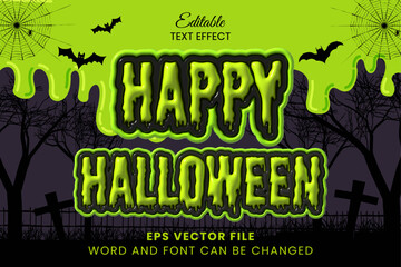 Poster - Happy halloween glossy green inflated editable text effect