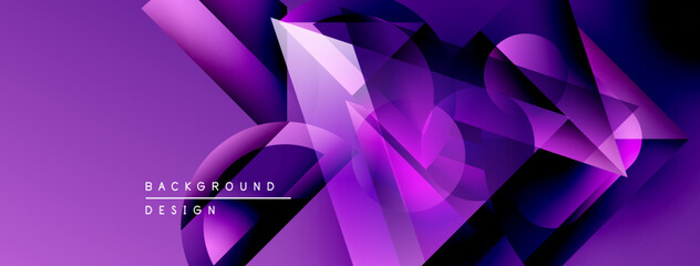 Poster - Abstract purple design. Geometric shapes overlap, creating dynamic visual texture. Gradient colors suggest depth, modern aesthetic.