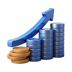 Poster - Financial growth chart with ascending arrow and stacks of coins isolated on transparent background