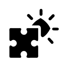 Poster - Black puzzle piece with curved edges next to a sun like shape with rays on a white background scene
