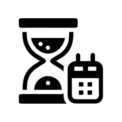 Poster - Black silhouette of an hourglass next to a calendar icon representing time management and scheduling
