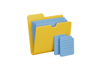 Poster - 3D Render of Yellow Folder with Blue Files for Data Organization on Black Backdrop