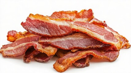 Poster - A pile of crispy bacon sits on a clean white surface, ready for use in a variety of settings