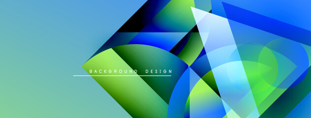 Aufkleber - Abstract geometric shapes blend vibrant blues, greens. Modern design evokes fluidity, energy, depth. Minimal text present.