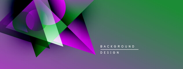 Poster - Abstract geometric shapes overlap, creating vibrant purple, green gradient. Modern design element for backgrounds, presentations.