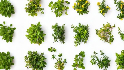 Poster - A variety of plants arranged on a clean white surface, perfect for a still life or botanical illustration
