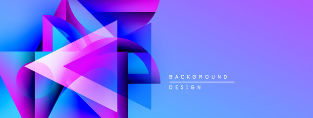 Poster - Abstract geometric shapes, vibrant blues, purples create dynamic background. Gradient effect adds depth, modern feel. Design elements overlap.