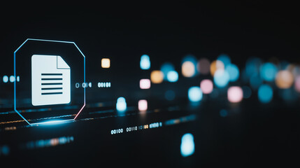 Poster - Digital Document Icon: A futuristic illustration showcases a digital document icon, symbolizing modern data management and technological advancement.