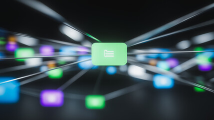 Poster - Connected Data Network: Illustrative of interconnectedness, this image showcases glowing squares linked by glowing lines, suggesting the flow of information in a complex system.
