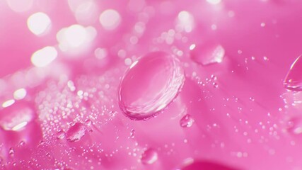 Poster - Close-up view of water droplets on a pink flower, suitable for use in designs about nature and beauty