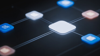 Poster - Digital Connection: A close-up shot unveils a vibrant display of interconnected squares, rendered in a modern aesthetic. The network of links forms a sophisticated and clean visual experience. 