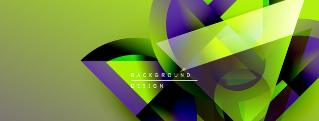 Aufkleber - Abstract vibrant design. Geometric shapes overlap, creating dynamic visual effect. Green, purple, yellow hues dominate composition. Modern background.