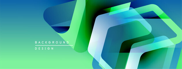 Poster - Abstract geometric shapes overlap, creating vibrant blue, green gradients. Modern design suggests technology, innovation, energy. Clean aesthetic.