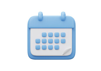 Leinwandbilder - Blue 3D Calendar Icon with White Dates on Transparent Background for Planning
