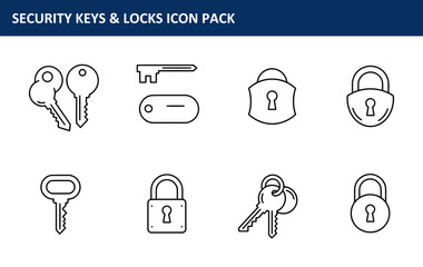 Poster - The security keys and locks icon pack with simple black line illustrations of various keys and padlocks is presented in a set of simple, clean illustrations ideal for websites and resources.