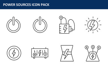Poster - Power Source Icons in a Vector Format. Collection of line art icons representing different power sources and functions.