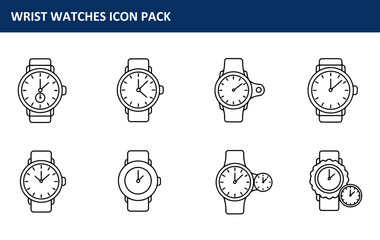 Poster - Wrist watch icons in various styles displayed against a white background. Collection of wrist watch icons for use in a design project.