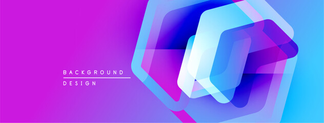 Aufkleber - Abstract geometric shapes overlap, creating vibrant gradient effect. Purple, blue hues dominate design. Modern, dynamic composition.