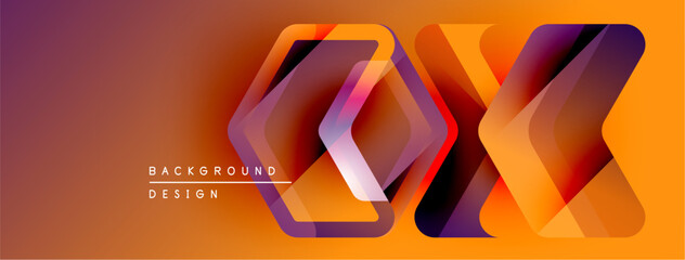 Aufkleber - Abstract geometric design. Orange, purple gradients create layered effect. Modern background suitable for digital projects.