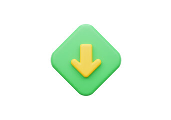 Poster - Down Arrow Icon in Green Square Shape on Transparent Background 3D Render