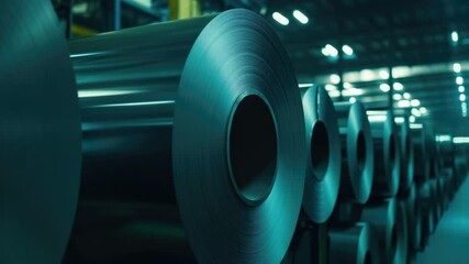 Poster - Factory setting with steel being rolled and processed