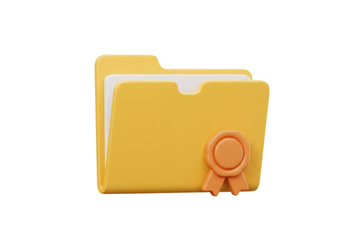Yellow Document Folder with Orange Award Seal Icon on Transparent Background