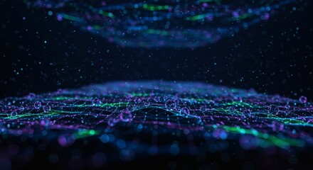 Fototapete - Abstract Colorful Particle Network Futuristic Digital Art