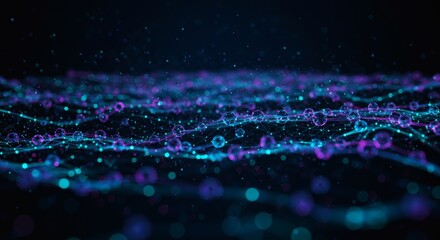 Fototapete - Abstract Particle Wave Vibrant Neon Blue and Purple Energy Flow