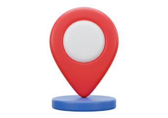 Poster - Red Location Pin Pointing Downwards on Blue Platform in Transparent Background