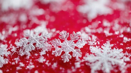 Poster - Close-up view of intricate snowflake patterns on a bright red background
