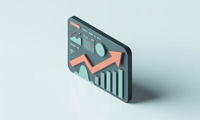 Poster - Isometric dashboard displays upward trend, illustrating financial growth, on light blue background, with conceptual data visualization and copy space.