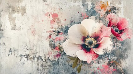 Poster - A close-up view of a beautiful flower blooming on a brick or stone wall