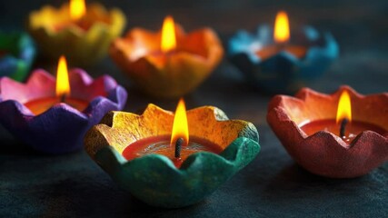Poster - A close-up view of multiple small candles arranged together
