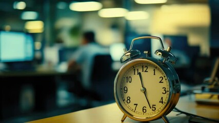 Poster - A clock sits atop a wooden table, ready to keep time