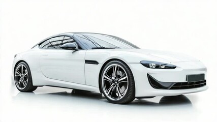 Aufkleber - A sleek white sports car sits on a pure white background, ready for action