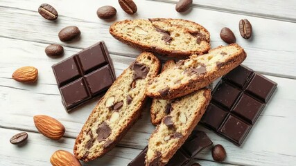 Aufkleber - A close-up shot of a table with chocolates and almonds arranged neatly