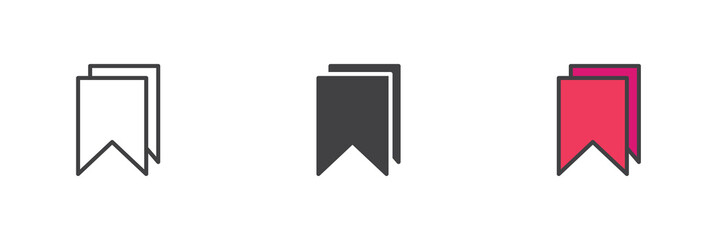 Aufkleber - Simple ribbon bookmark icon set in line, solid and filled outline style