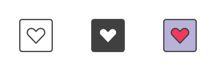 Aufkleber - Heart in square icon set in line, solid and filled outline style