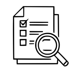 Poster - Minimalist Outline Checklist with Magnifying Glass Paperwork Sign Icon