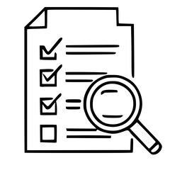 Poster - Line Art Checklist with Magnifying Glass Examination and Review Icon