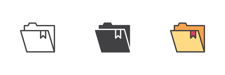 Aufkleber - Folder with bookmark icon set in line, solid and filled outline style