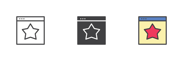 Aufkleber - Browser star bookmark icon set in line, solid and filled outline style